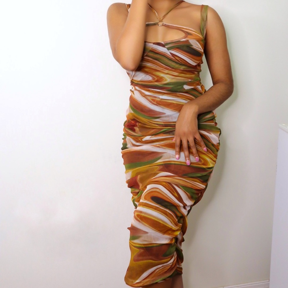 MULTICOLORED MESH MIDI DRESS